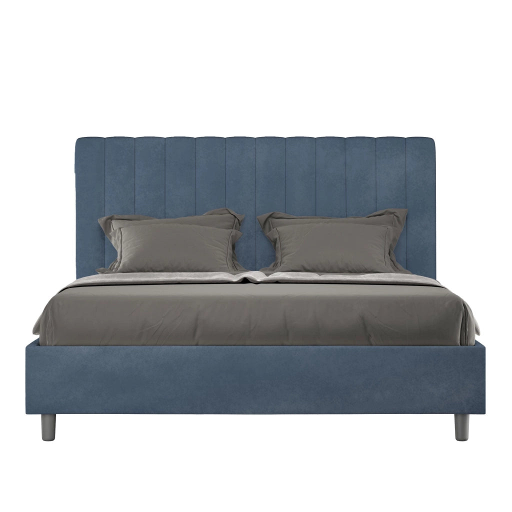 Letto Matrimoniale 160x190 cm con Rete e Contenitore Agueda Blu