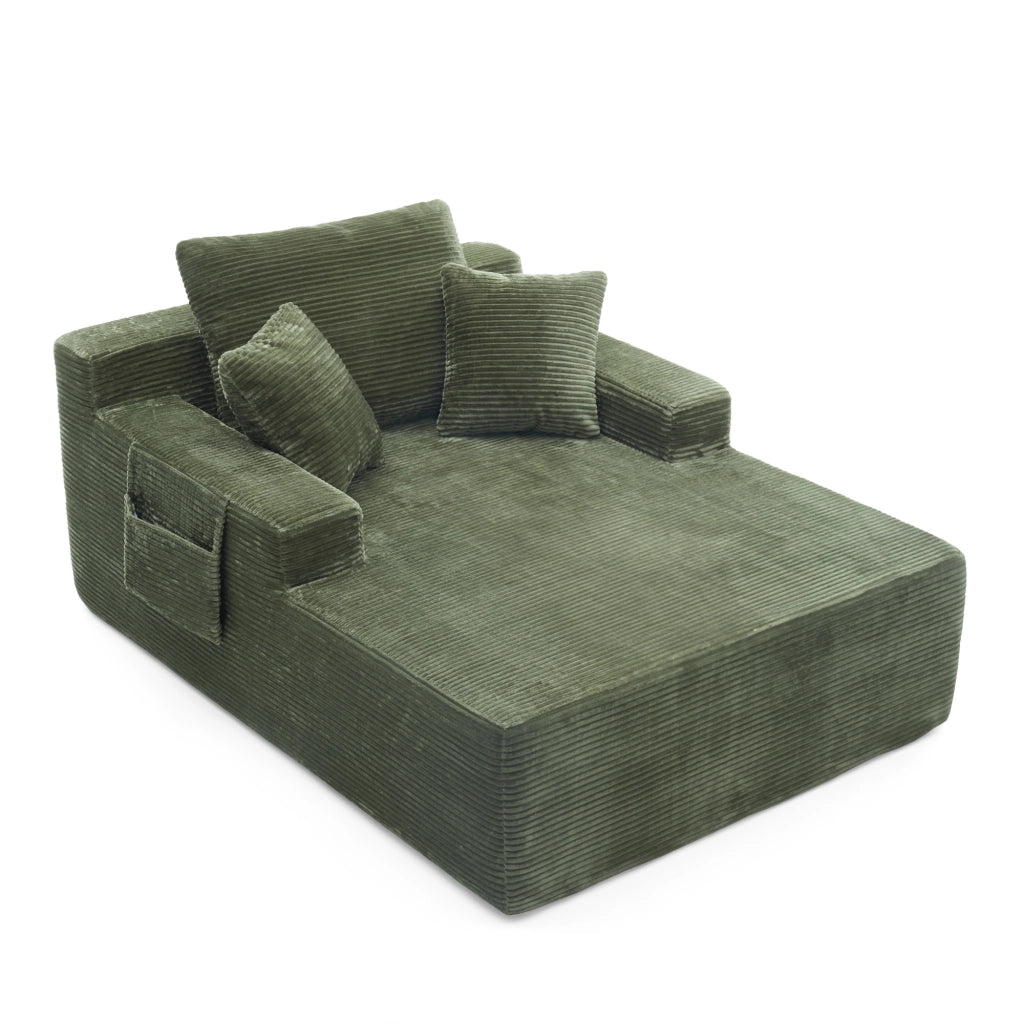 Divano letto con tasche laterali, cuscini e schiuma con molle, in velluto a coste, Verde