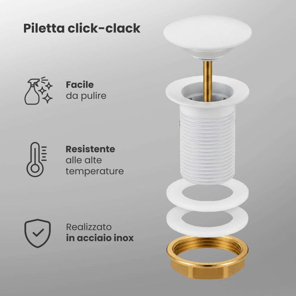 Piletta Click Clack lavabo senza troppo pieno acciaio inossidabile Bianco