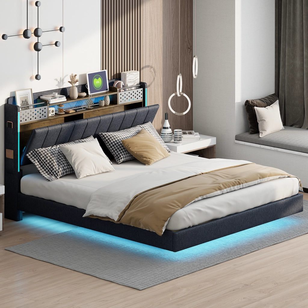 letto imbottito lino grigio 160 x 200 cm