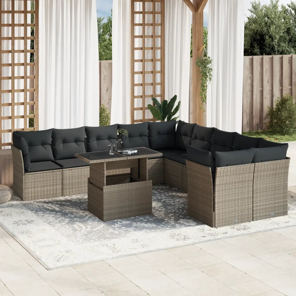 Set Divani da Giardino 11 pz con Cuscini in Polyrattan Grigio