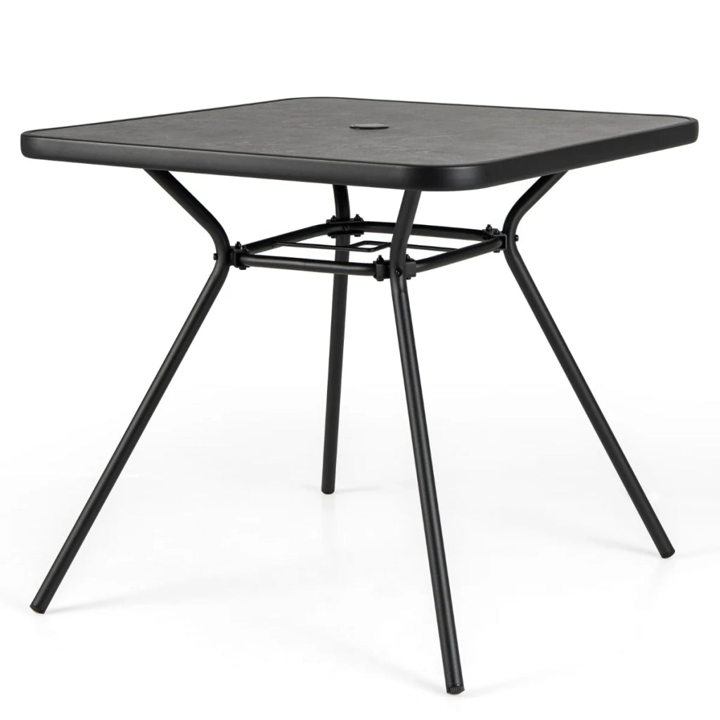 Tavolo da giardino quadrato 80 x 80 x 72,5 cm con foro per ombrellone e robusta struttura in metallo nero 20_0013990