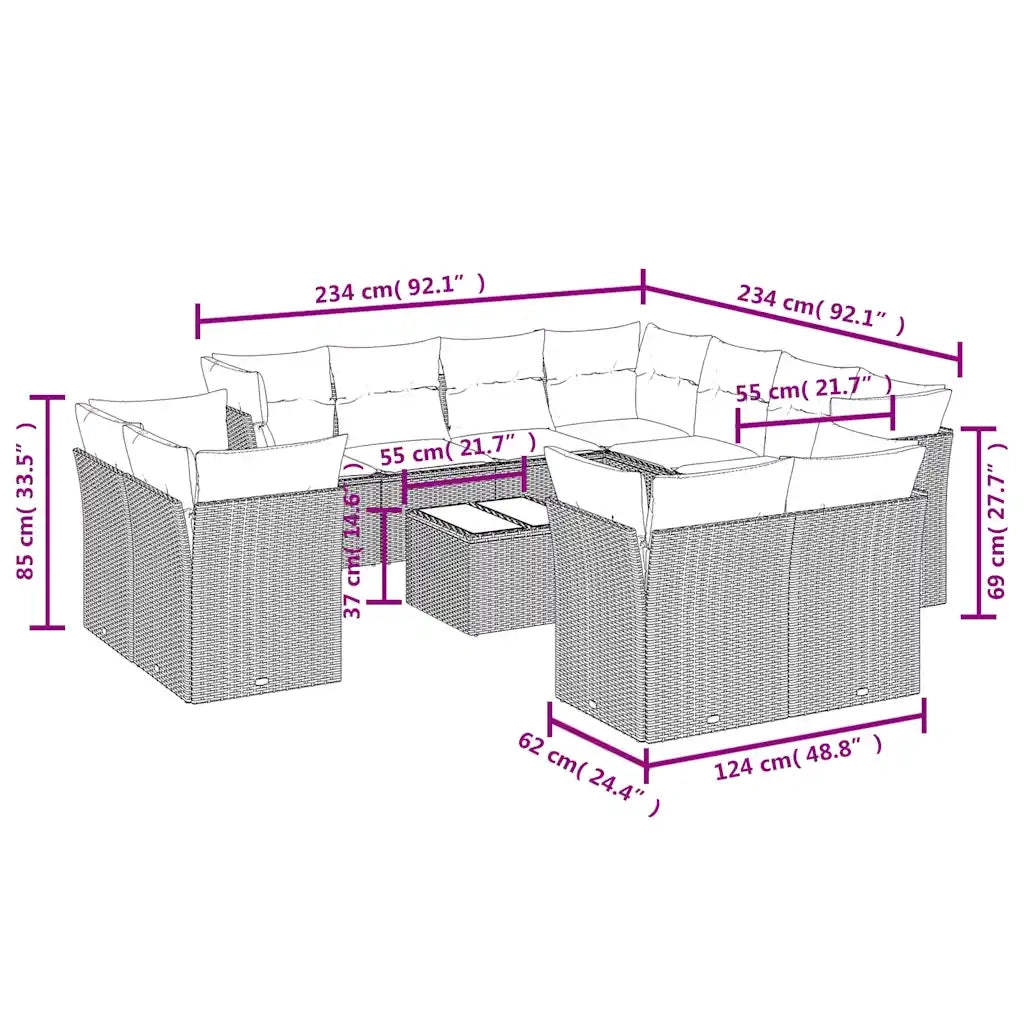 Set Divani da Giardino 12 pz con Cuscini Marrone in Polyrattan 3250362