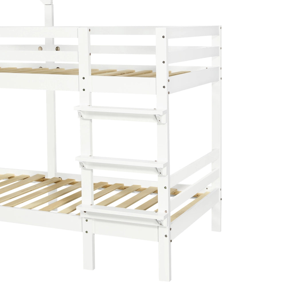 Letto a castello per bambini 90x200 cm con finestre, tetto e scala