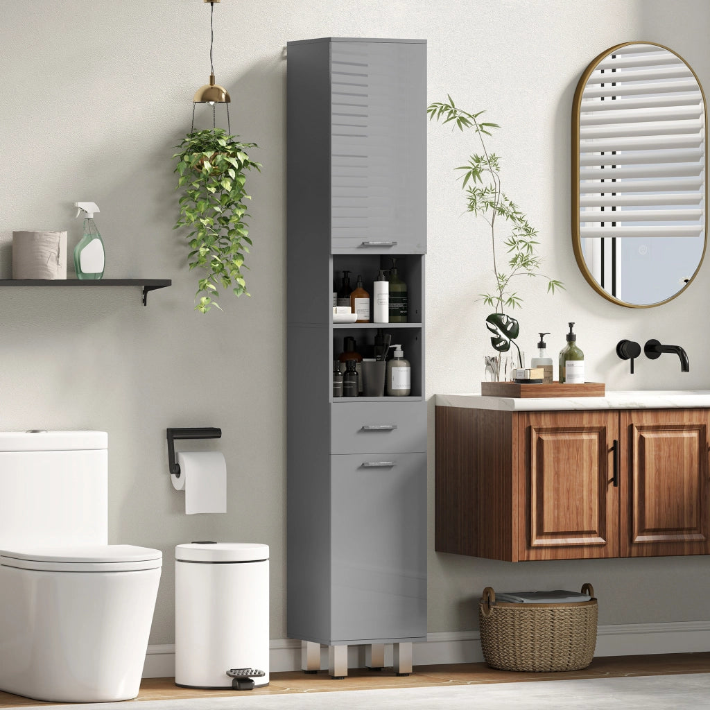 Armadietto Bagno con Ripiani e Cassetti Regolabile ¨C Minimal ¨C Grigio