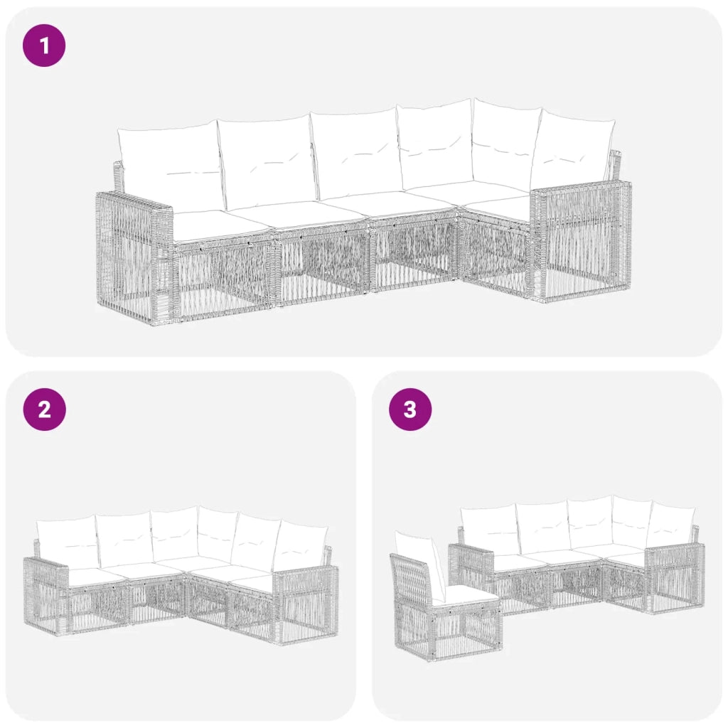 Set Divano da Giardino 5 pz Nero e Bianco Crema polyrattan 3435121