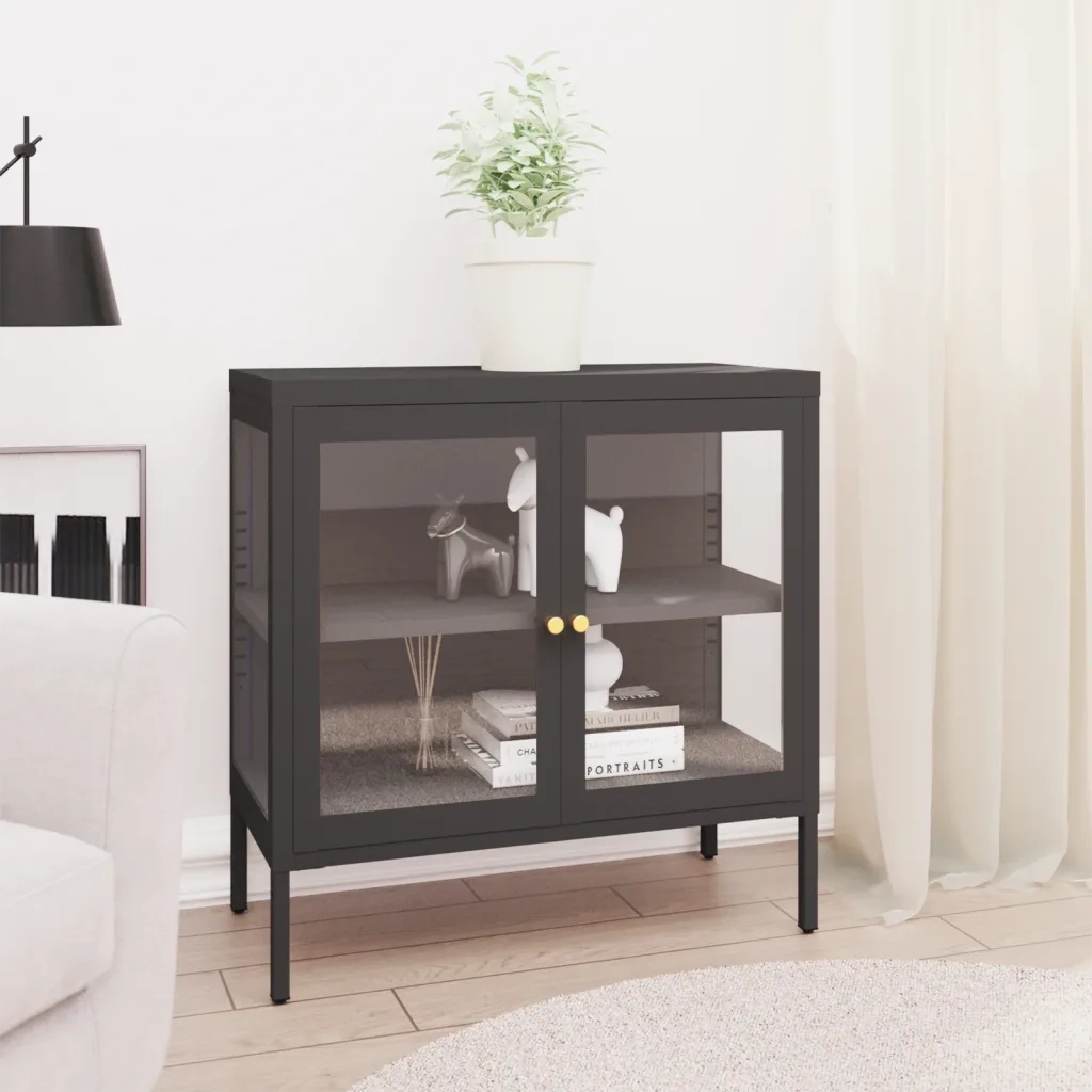 Credenza-Buffet-Armadio da cucina Antracite 70x35x70 cm in Acciaio e Vetro