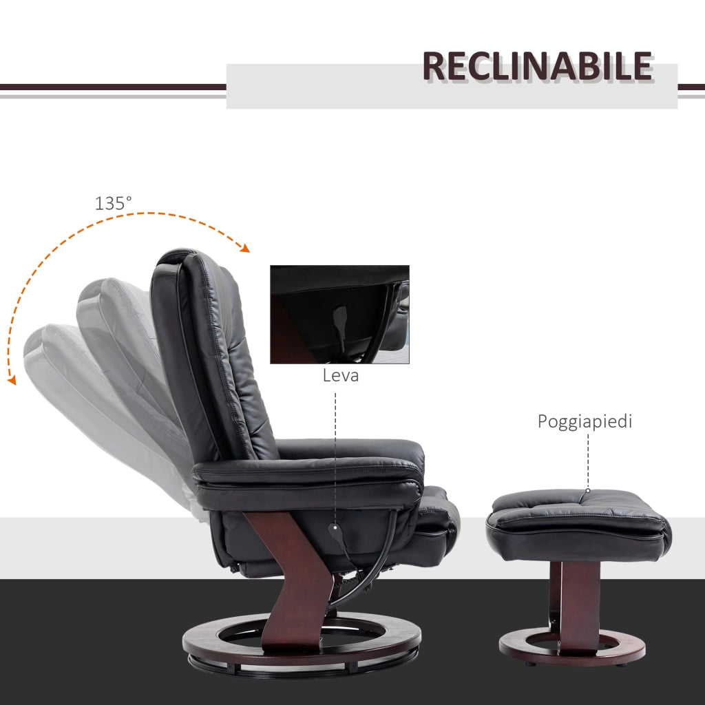 Set Poltrona Relax e Pouf Poggiapiedi, Girevole a 360¡ã e Reclinabile, Similpelle PU