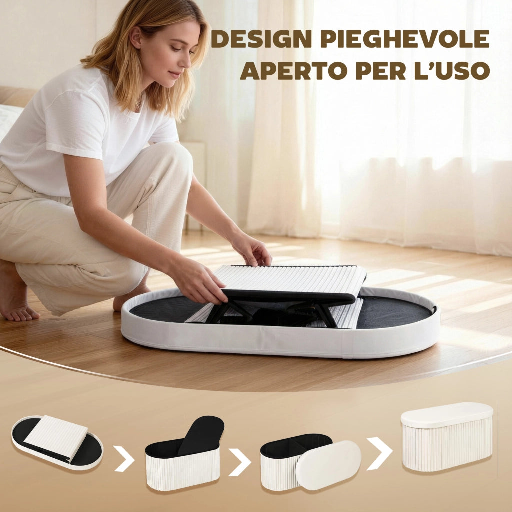 Pouf Contenitore Pieghevole ¨C Xylo ¨C Velluto Crema 76x38x35cm 72L
