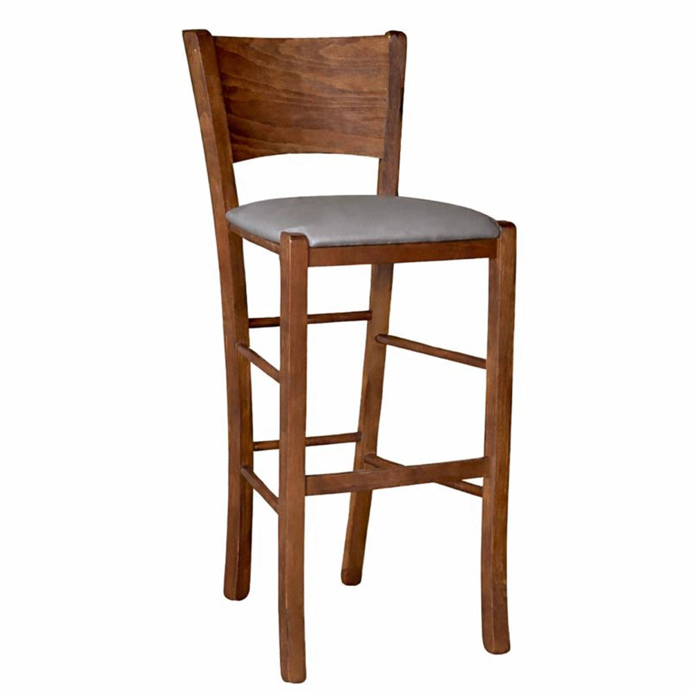 Sgabello alto bar lucy in legno noce scuro h 73 con seduta grigio tortora
