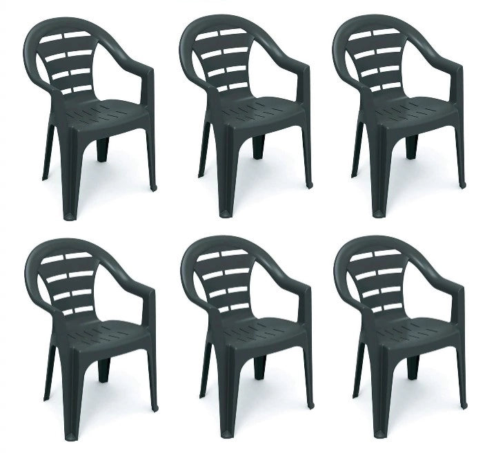 SET 6 SEDIE DA GIARDINO MOYO IN POLIPROPILENE COLORE ANTRACITE 54 X 56 X 81 CM