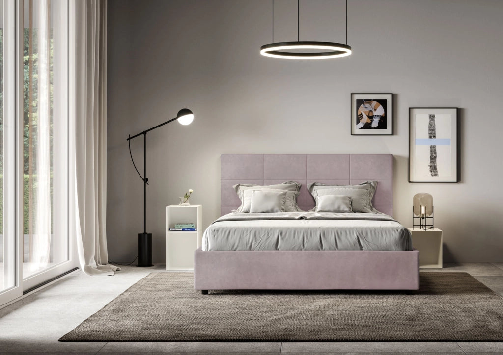 BS COM Letto matrimoniale king size contenitore imbottito 170x210 microfibra glicine