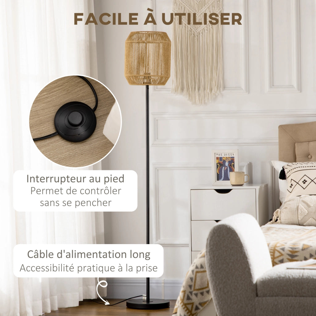 Lampada da terra con paralume in corda di carta design naturale ¨C zephmum ¨C E27 max 40W ?26x164H cm