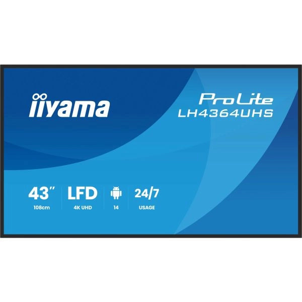 Iiyama lh4364uhs-b1ag visualizzatore di messaggi pannello piatto per segnaletica digitale 109,2 cm (43") led wi-fi 500 cd/m² 4k ultra hd nero android 24/7