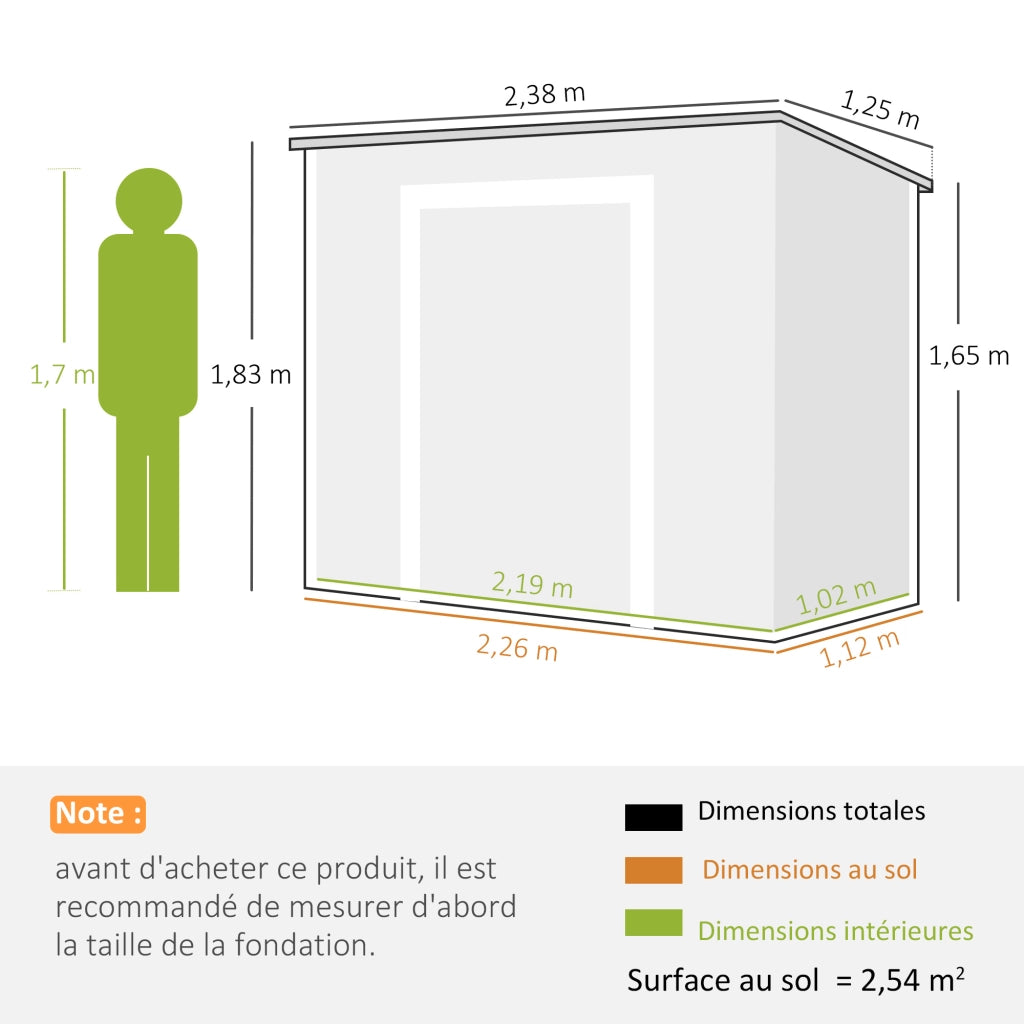 Casetta da giardino 2,4x1,3m ¨C Xylo ¨C resina grigio con pavimento finestra porte