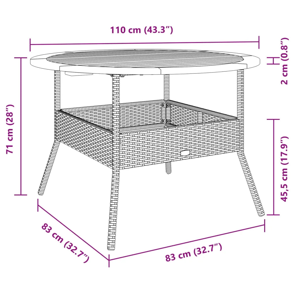 Tavolo Giardino Piano Legno Acacia Nero Ø110x71 cm Polyrattan 368625