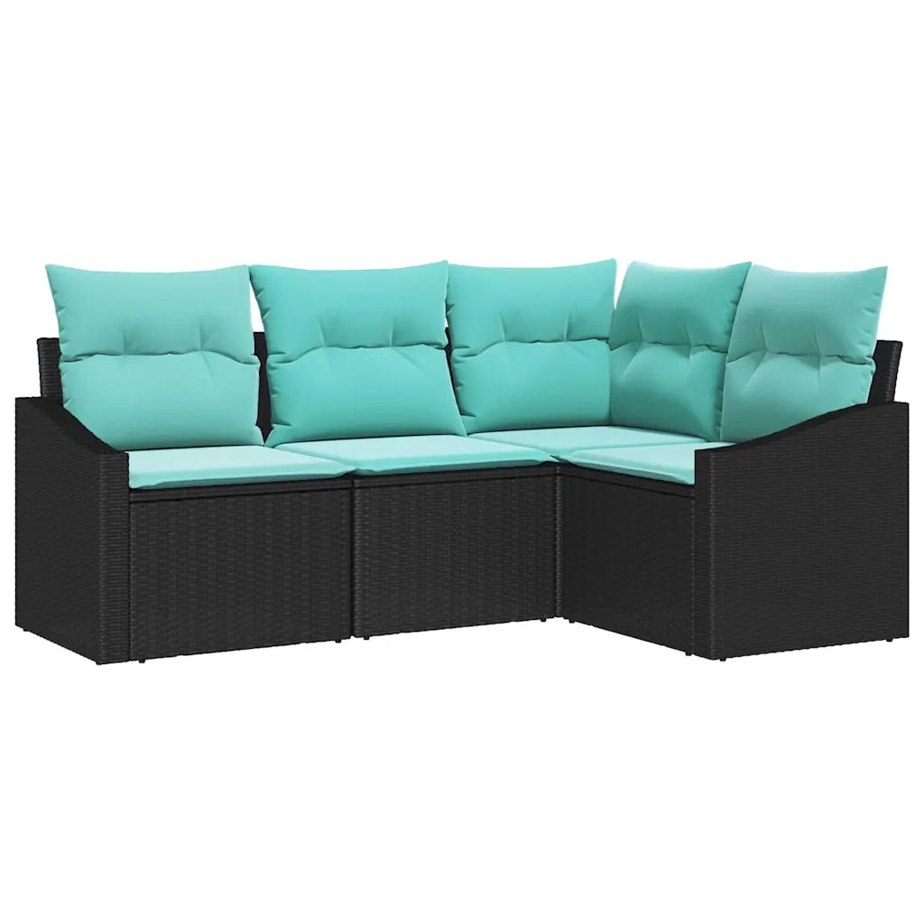 Set di divani con cuscino 4 pcs Nero polyrattan 3346706