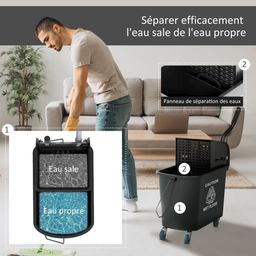 Carrello per pulizia con secchio 20L ¨C Minimal ¨C nero 60x27x70.5 cm