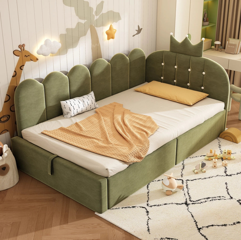 Letto daybed 90x190 cm in velluto verde con contenitore idraulico