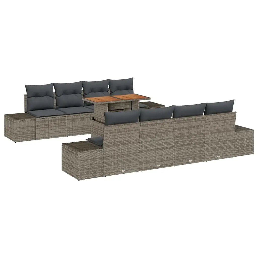 Set da Pranzo per Giardino con cuscino 9 pcs Grigio e Marrone