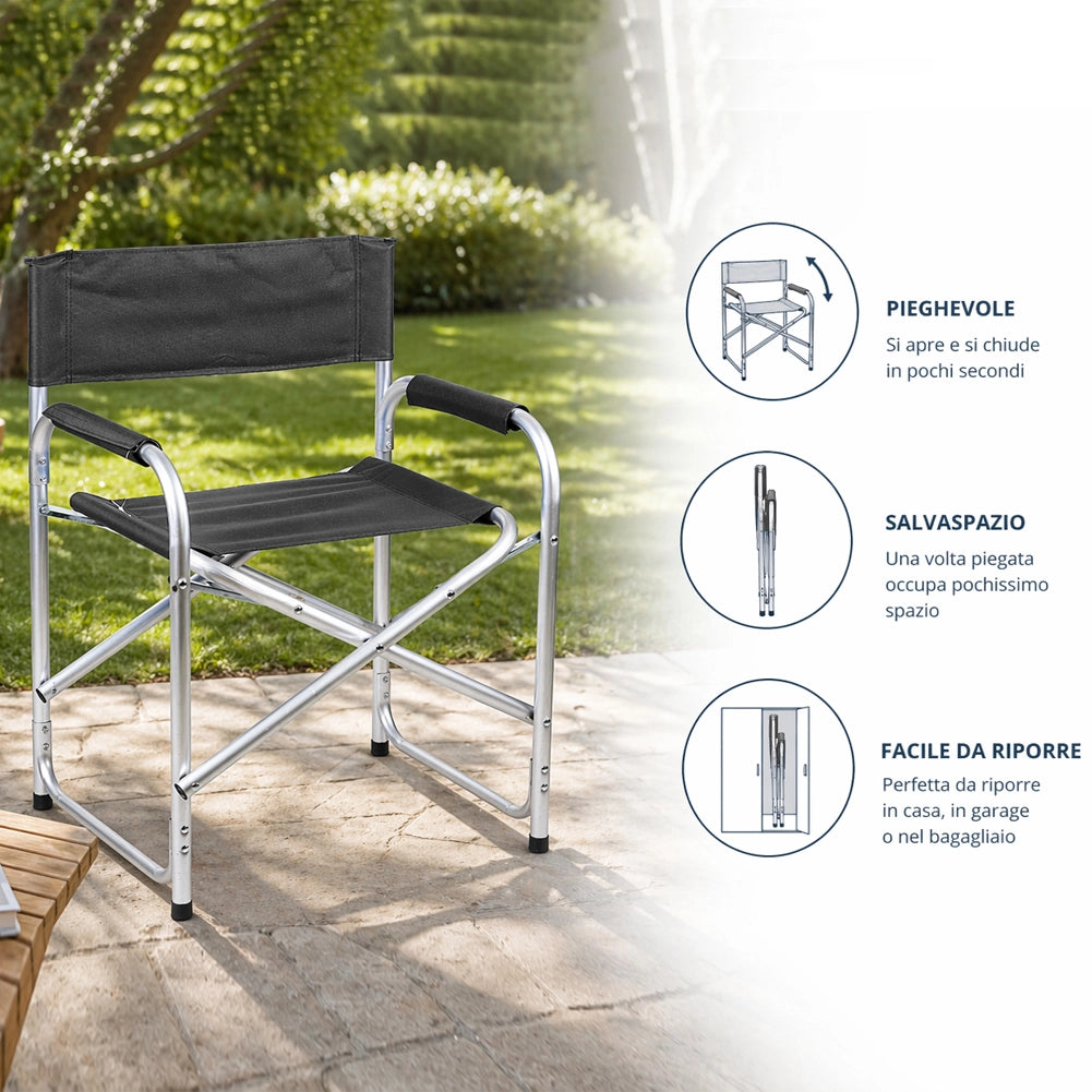 Sedia Regista Struttura Alluminio Rivestimento Tessuto Oxford Grigio 57x48x78cm