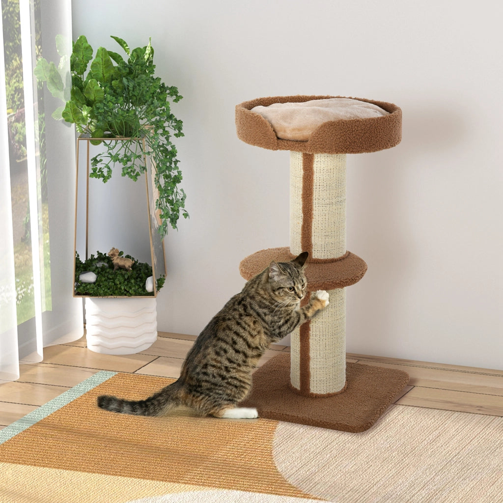 Tiragraffi per Gatti con Centro Attivit¨¤ ¨C Xylo ¨C 2 Piattaforme e Cuscino Beige