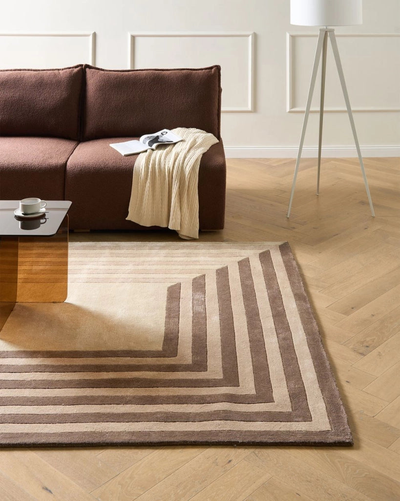 Tappeto beige in viscosa e lana Forma rettangolare Motivo geometrico 200 x 300 cm Stile moderno Soggiorno
