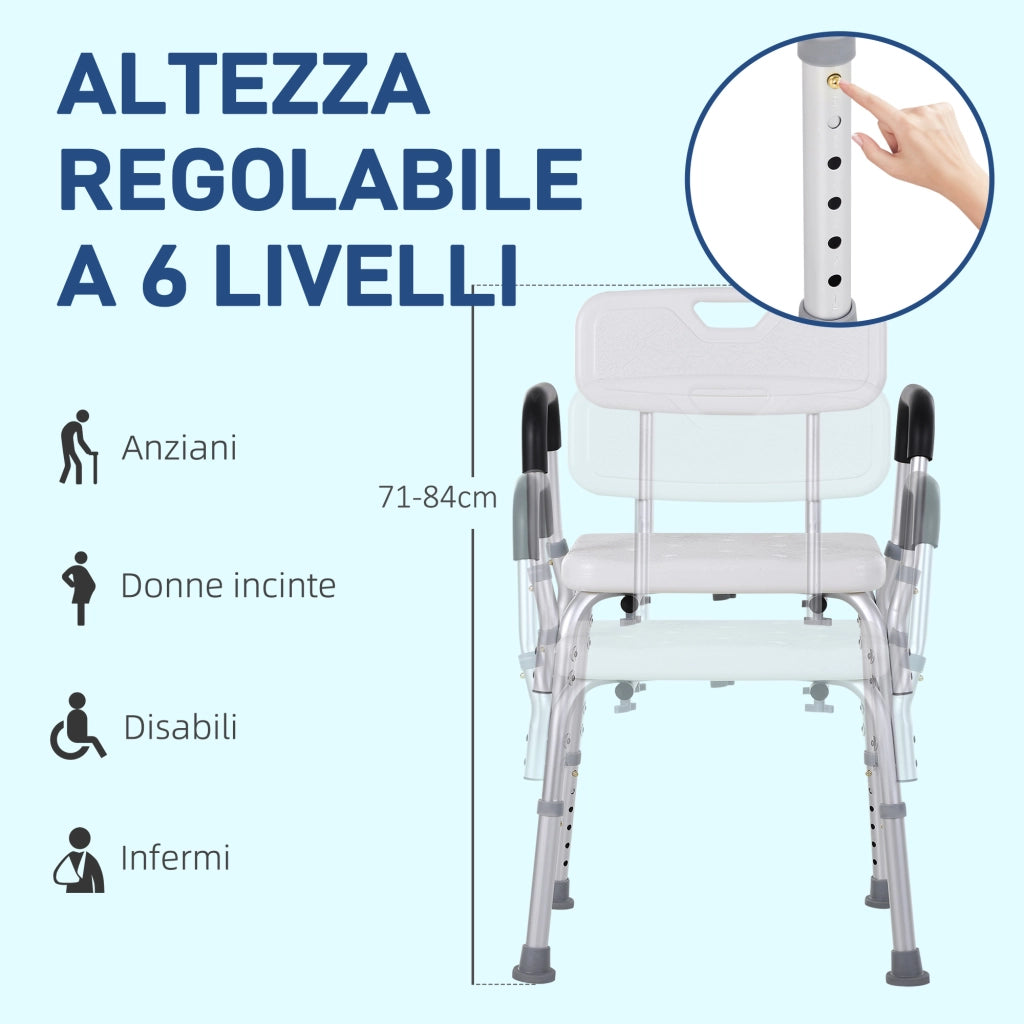 Sedia da Doccia in Alluminio ¨C Minimal ¨C Bianco 51.5x51.5x71-84cm