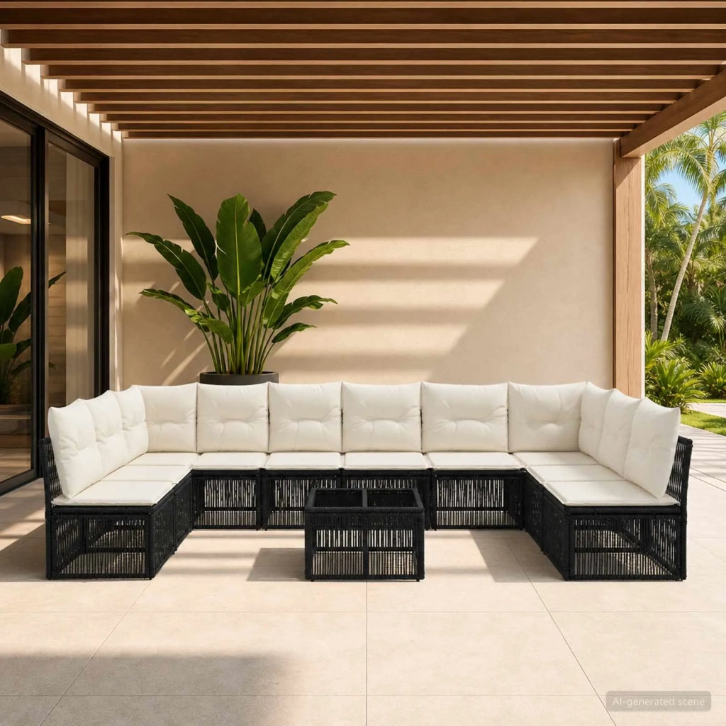 Set Divano da Giardino 11 pcs Nero polyrattan 3434329