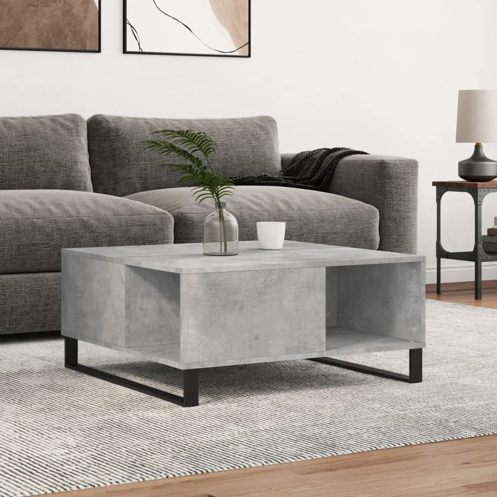 Tavolino Salotto-Tavolino da soggiorno-Tavolo Grigio Cemento 80x80x36,5 cm Legno Multistrato 284063