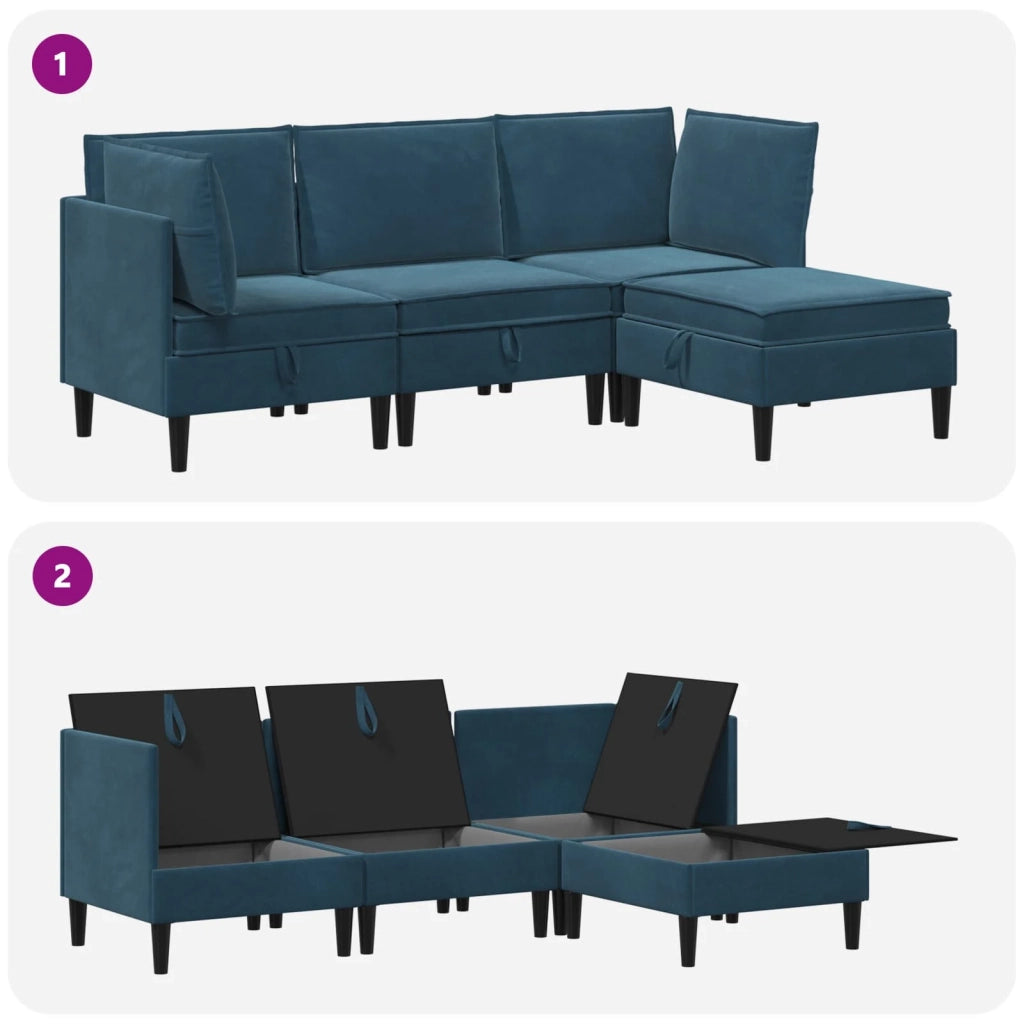 Set di mobili per il soggiorno con cuscino 4 pcs Blu Velluto 3413770