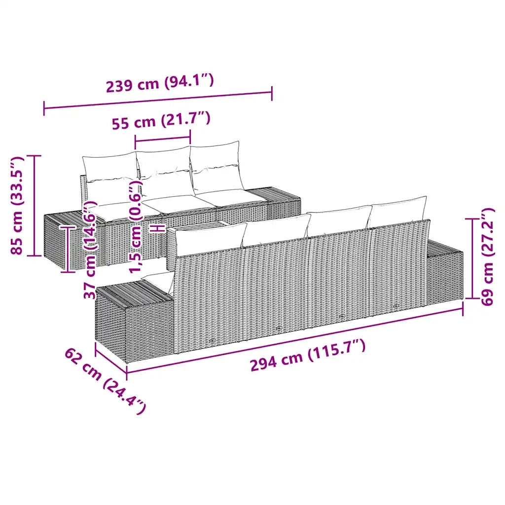 Set Divano da Giardino 8 pcs Beige e Grigio Chiaro polyrattan 3356586