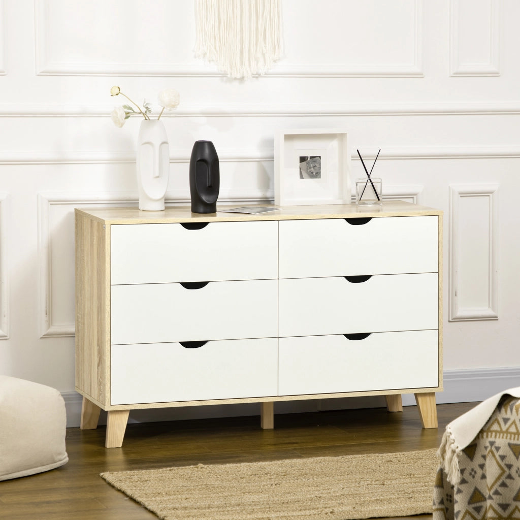 Cassettiera 6 cassetti stile scandinavo ¨C Xylo ¨C legno e beige 120x40x76 cm