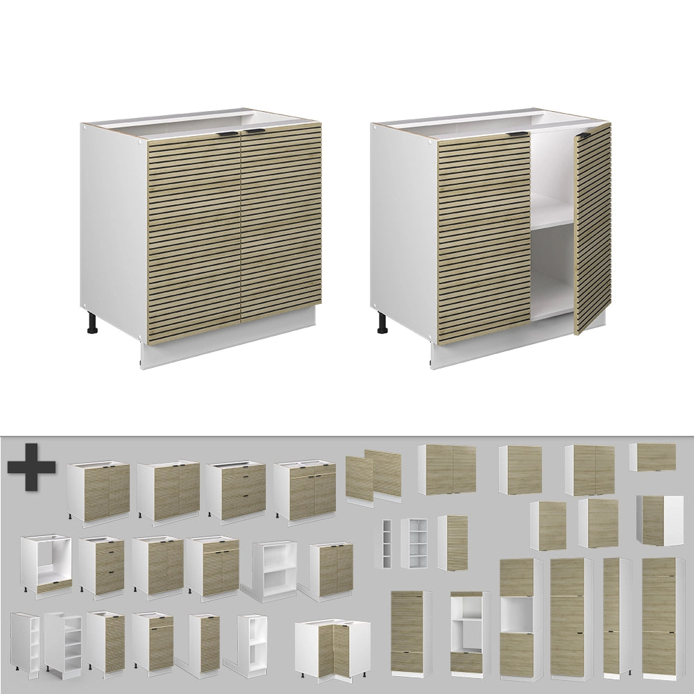 Mobile lavello cucina Fame-Line Pannello in quercia/Bianco 80 cm con ripiano, senza piano di lavoro Vicco