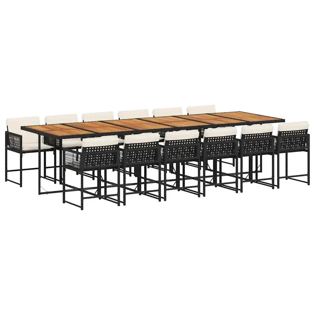 Set da Pranzo da Giardino 13pz con Cuscini Nero in Polyrattan 3211491