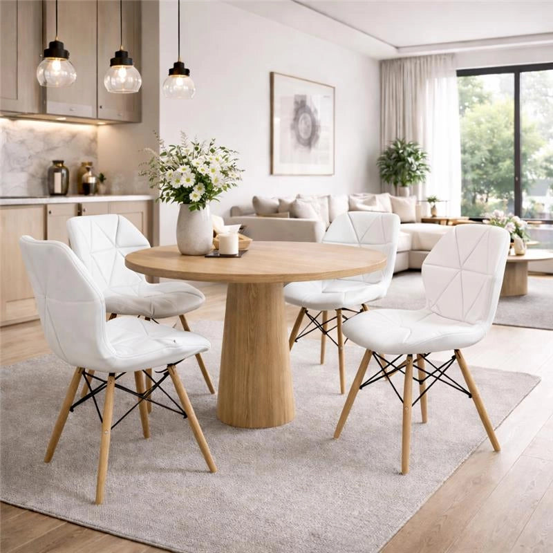 SET 4 SEDIE ANNAPOLIS MODERNA IN ECOPELLE E LEGNO BIANCA 41 X 49 X H71 CM