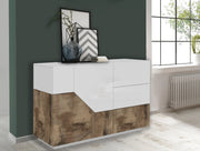 Credenza 140x43cm madia soggiorno cucina bianca 2 ante 3 cassetti Mira Wood