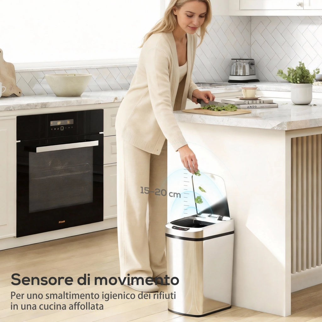 Cestino Rifiuti a Infrarossi 12L ¨C Minimal ¨C Acciaio Inox Argento 28x22x41 cm