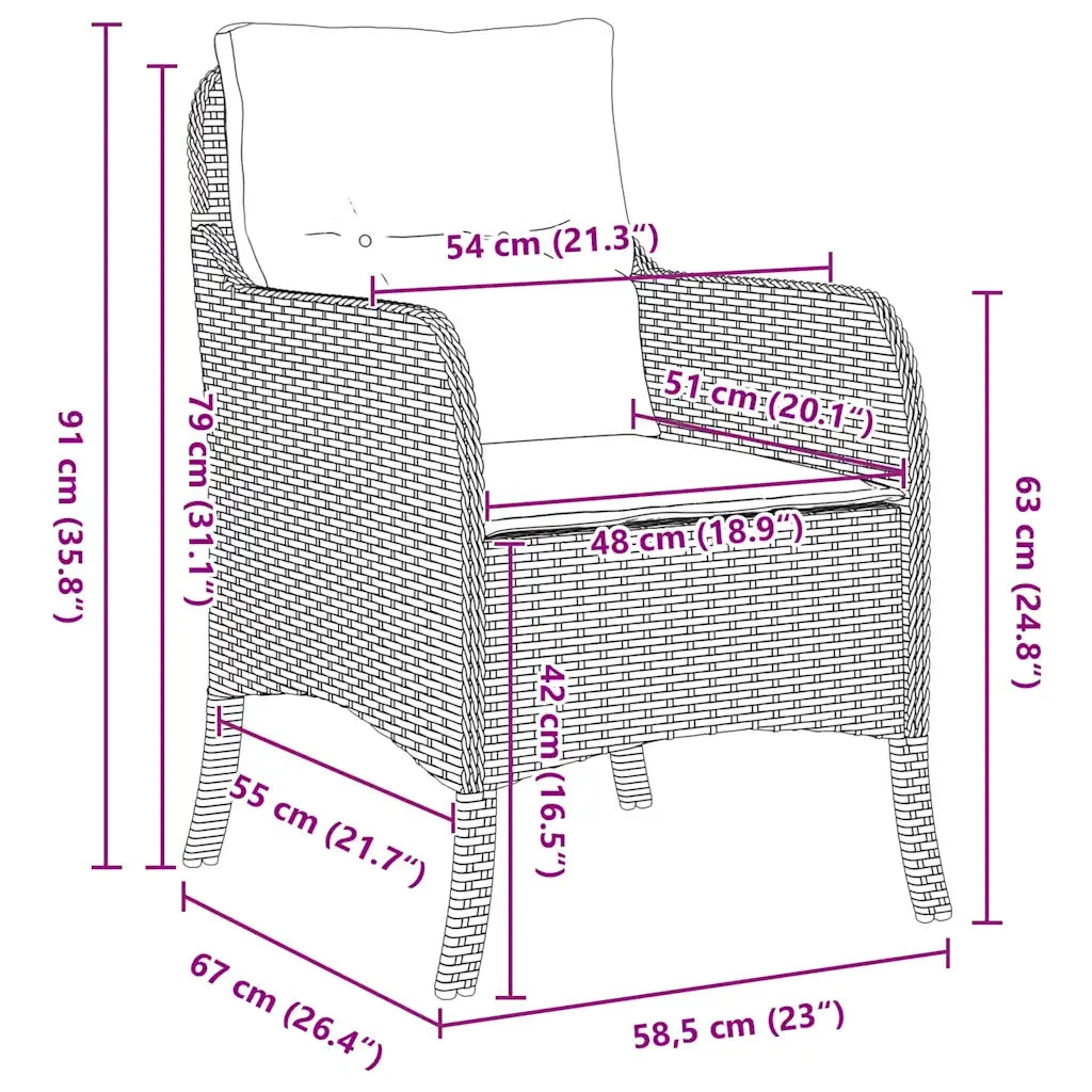 Set da Pranzo per Giardino con cuscino 5 pcs Beige polyrattan 3380177