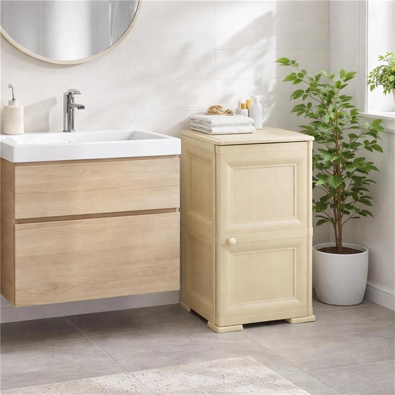 MOBILE BAGNO SALVASPAZIO 2 ANTE IN PLASTICA ANGORA 40X43X85,5 CM – ARMADIETTO CONTENITORE CON RIPIANO INTERNO PER ASCIUGAMANI, CARTA IGIENICA E ORGANIZZAZIONE BAGNO