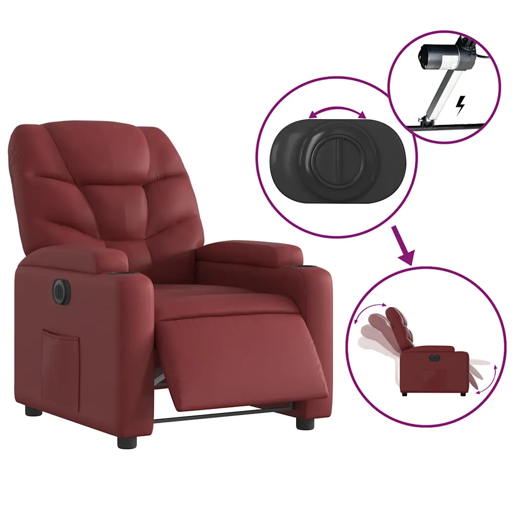 Poltrona | Sedia Relax Reclinabile Elettrica Rosso Vino in Similpelle