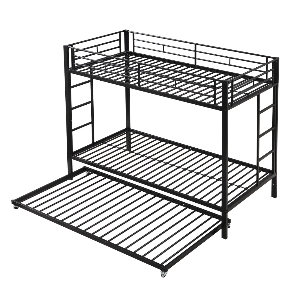 Letto a castello in metallo con letto estraibile; sponde alte e doghe; certificato EN747; nero; 90x200 cm