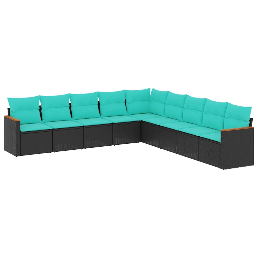 Set Divani da Giardino 9 pz con Cuscini Nero in Polyrattan 3226057