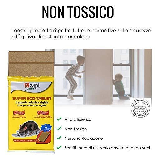 Zapi Garden Super Eco-Tablet Trappola Adesiva per Topi e Ratti Rigida 20x30 cm 2 Pezzi Uso Interno ed Esterno Non Tossica