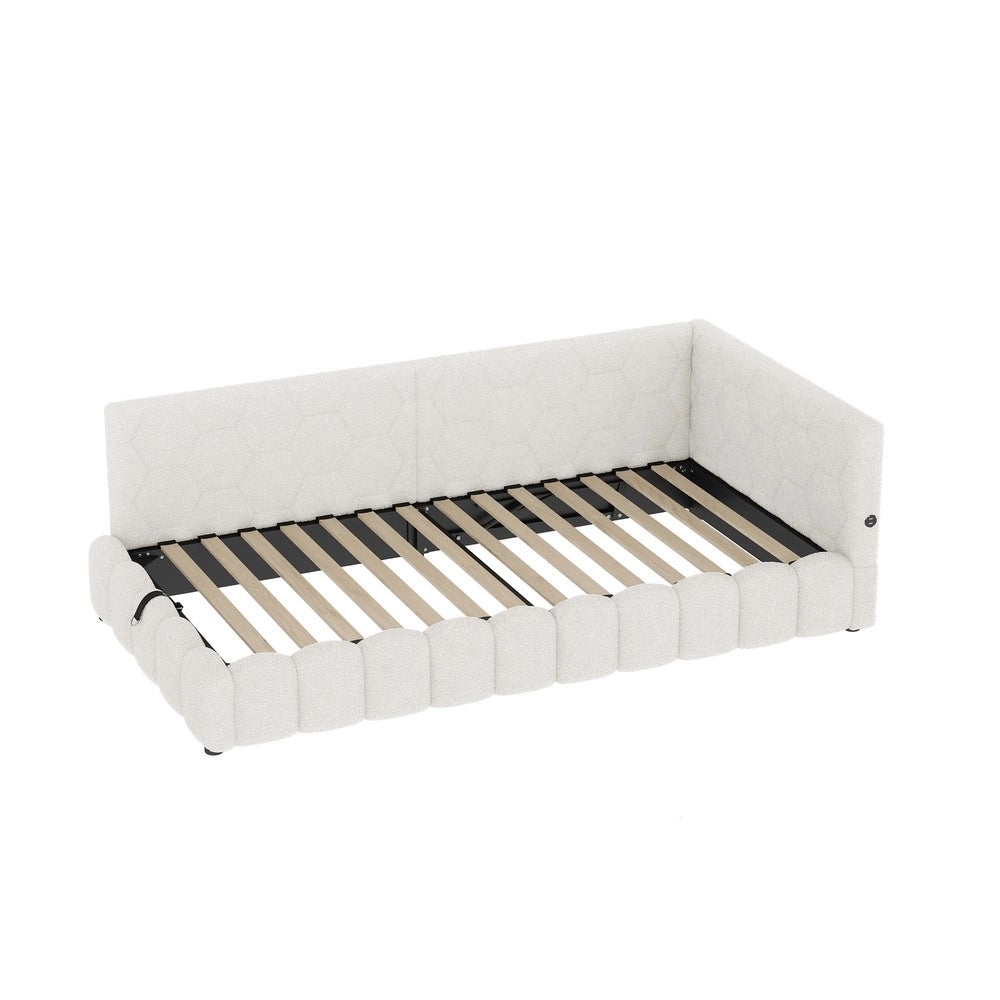 Letto Contenitore Imbottito con LED ¨C MINIMAL ¨C 90x200, Bianco, Idraulico, USB