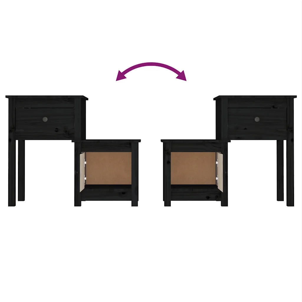 Comodino | Armadio da Notte | Mobiletto da notte Nero 79,5x38x65,5 cm in Legno Massello di Pino
