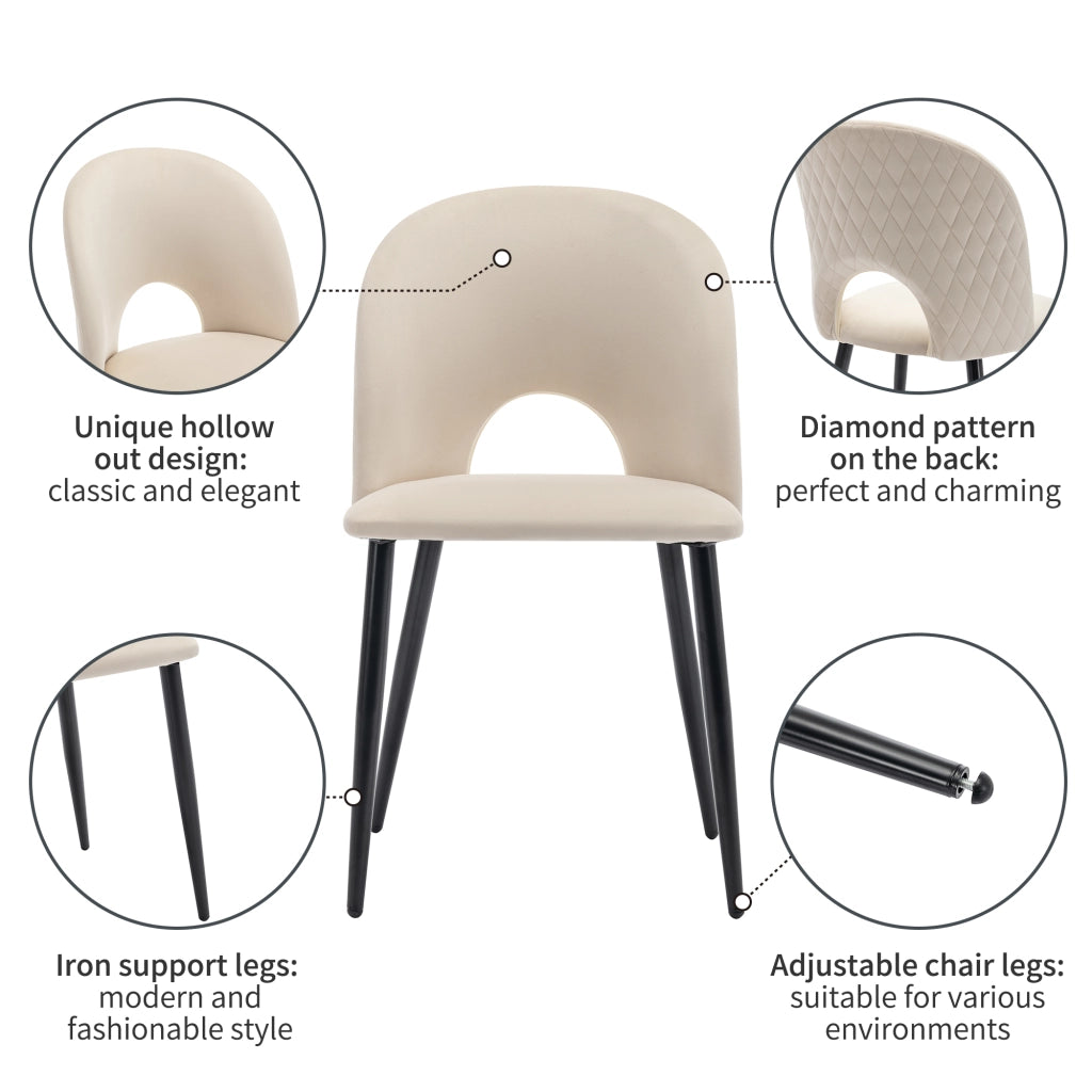 Set di 6 sedie da pranzo con schienale trapuntato e piedi regolabili in velluto beige