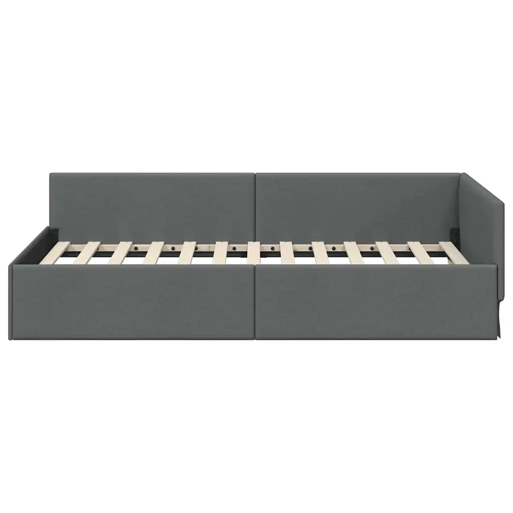Cornice del letto ad angolo Grigio scuro 90 cm x 200 cm Tessuto