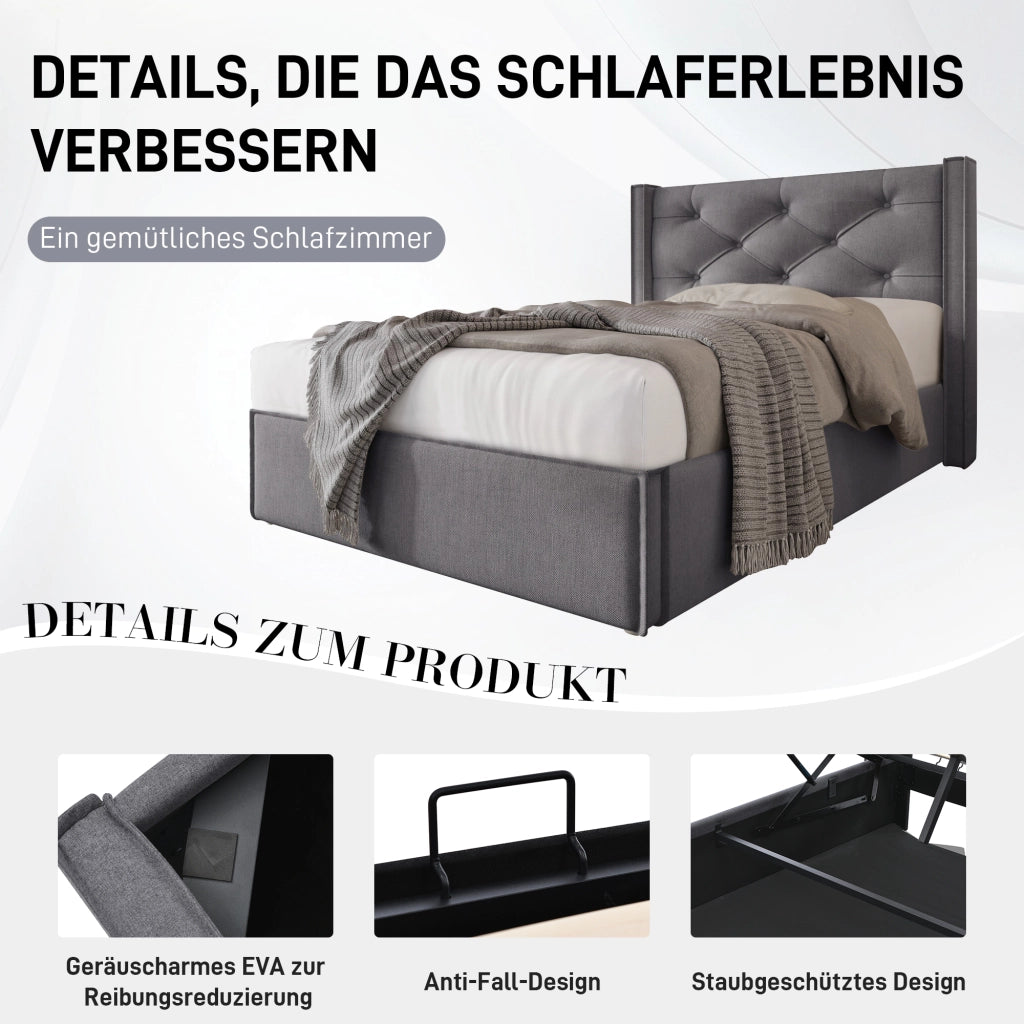 letto imbottito cotone grigio 90 x 200 cm