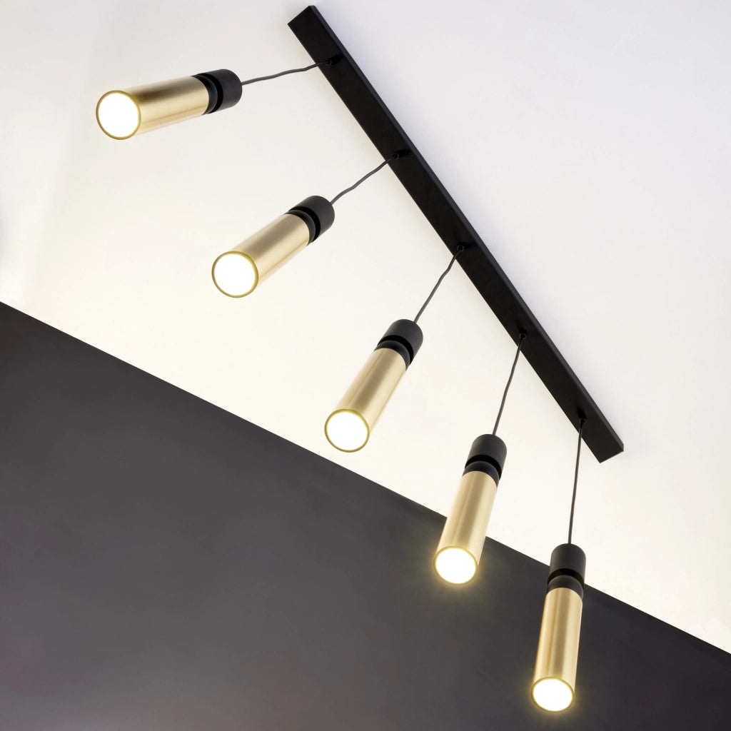 Lampada sospesa barra ALAS 100cm nero oro 5xGU10 Jupiter